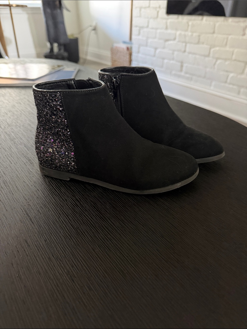 Jcrew size K13 - Black Suede Ankle Boots with Glitter Heel Accent